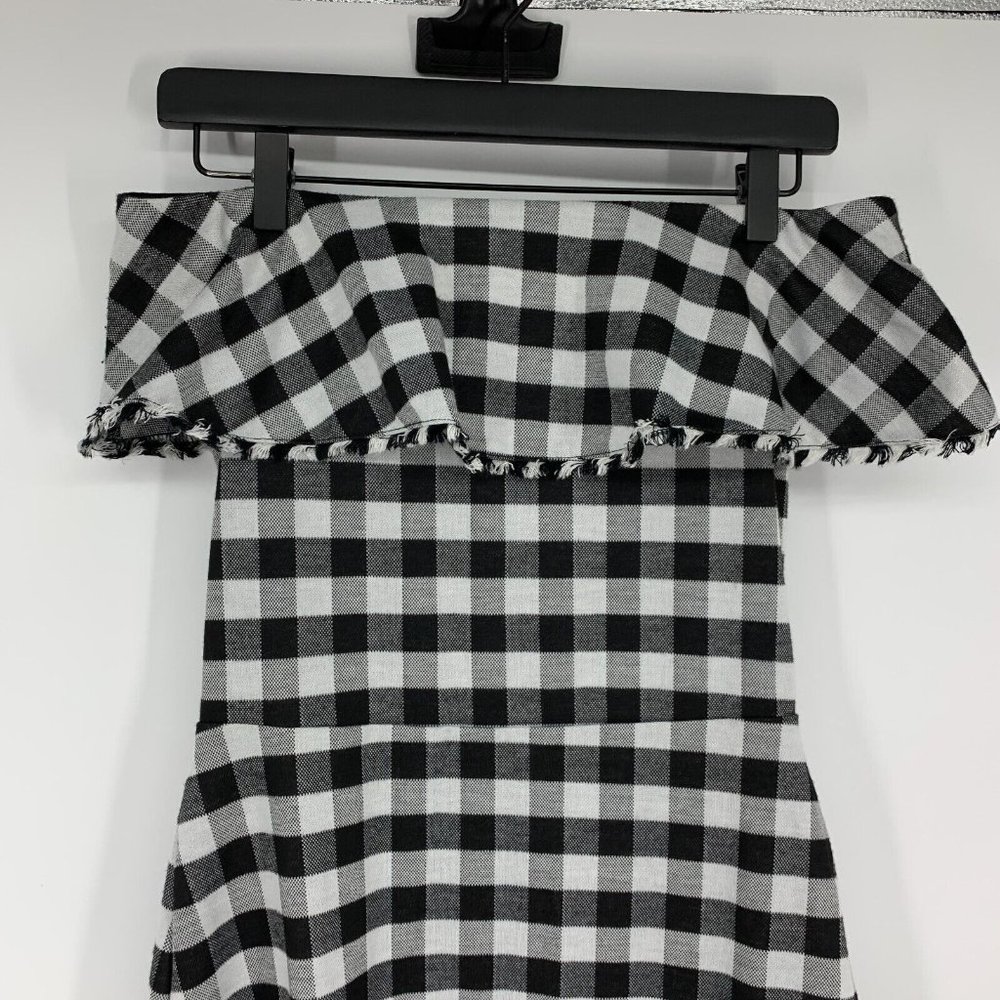 Ann Taylor Dress Gingham Print Off Shoulder Ruffle Black White - Picture 5 of 12